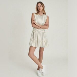 Reiss Sofia Mini Dress, Cream with dk green fine stripe